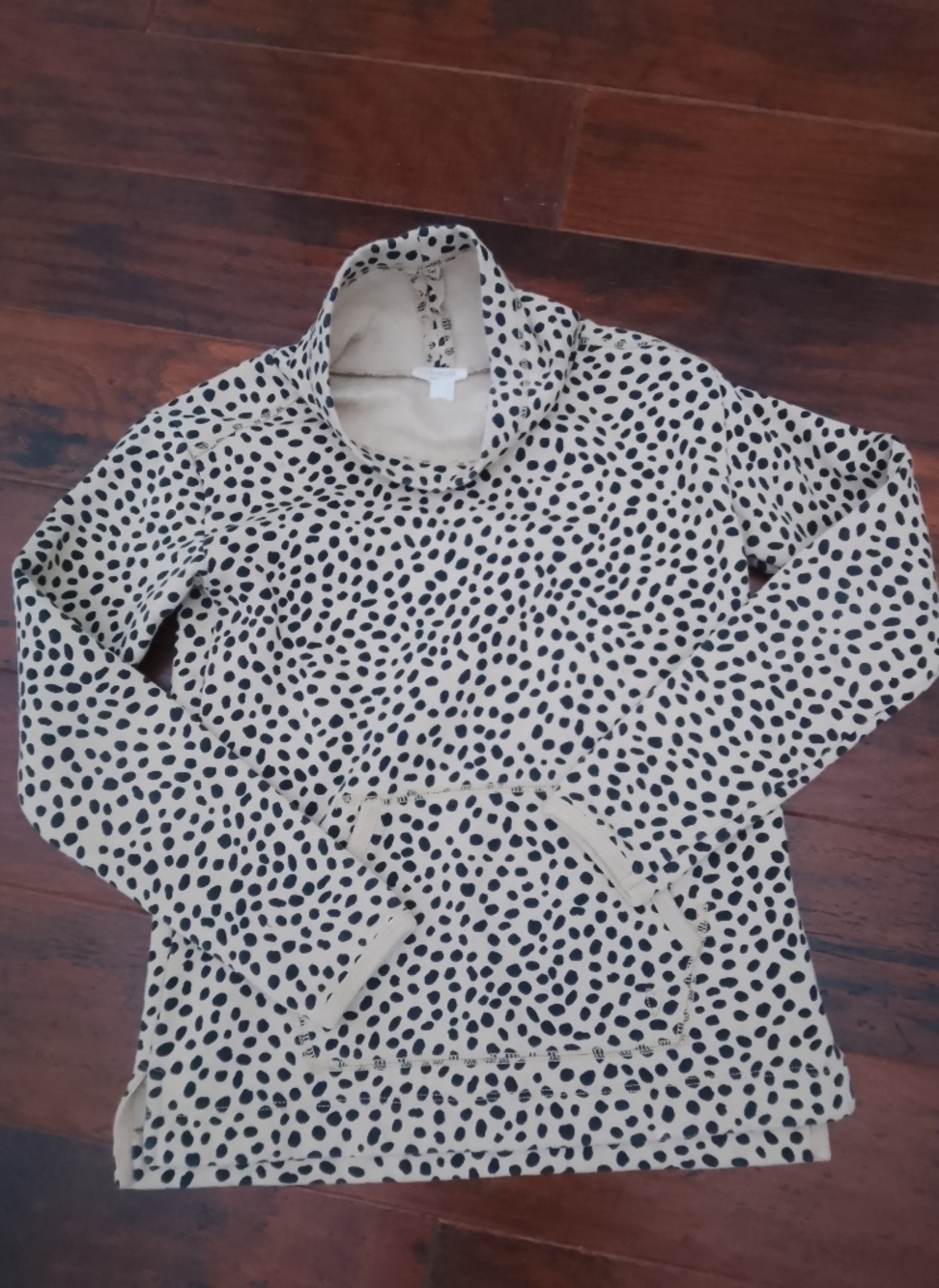 Crewcuts Polka Dot Pullover Hoodie - Beige & Black 10/12 Lrg.